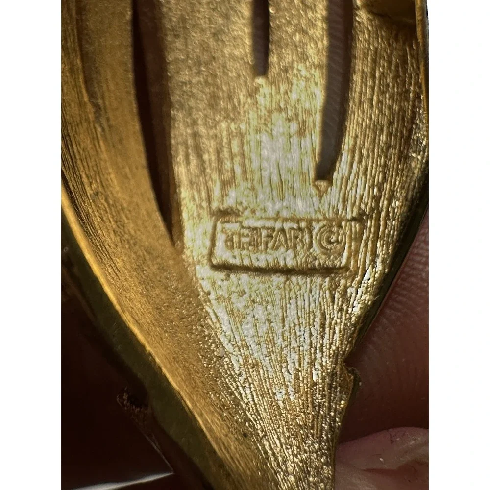 Vintage Trifari Brushed Gold Tone‎ Floral Brooch Pin Mid Century Modernist AS IS